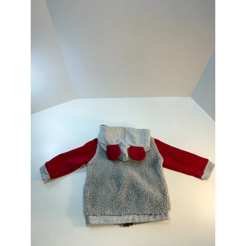 Disney Baby Hoodie Pants Set 6-9M Red Gray Mickey Mouse Christmas Sherpa READ